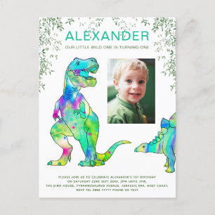 Wild One Dinosaur 1st Birthday Party Budget Invitation Postcard