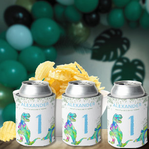 Wild One Dinosaur 1st Birthday Party Can Cooler