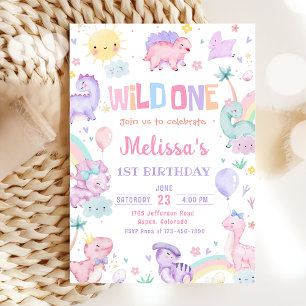 Wild One Dinosaur 1st Birthday Party Invitation