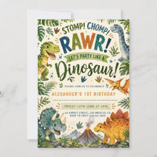 Wild One Dinosaur Birthday Invitation