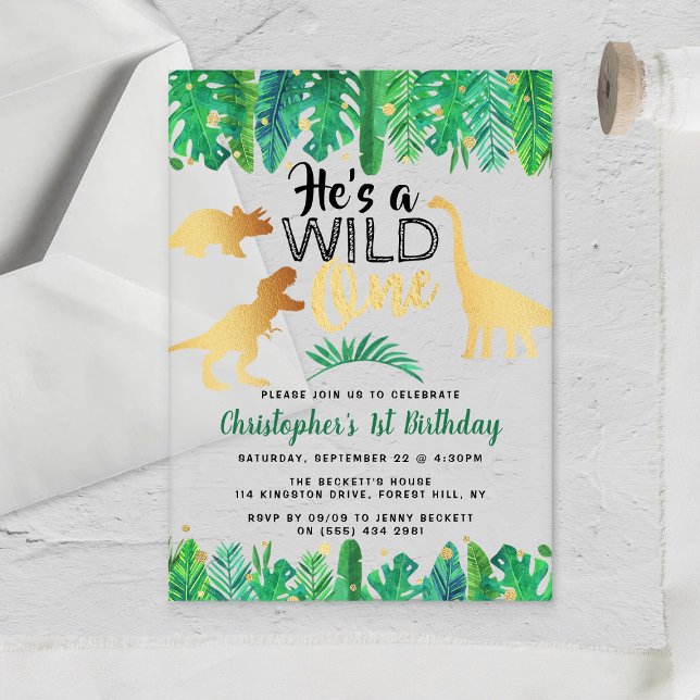 Wild One Dinosaur Boys 1st Birthday Acrylic Invitations (Creator Uploaded)
