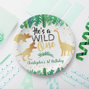 Wild One Dinosaur Boys 1st Birthday Paper Plate