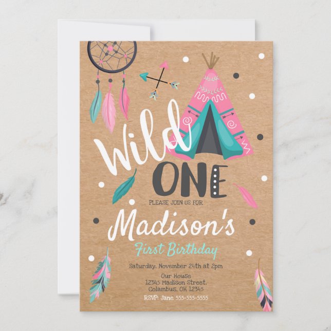 Wild One Dreamcatcher Teepee Birthday Invitation (Front)