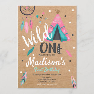Wild One Dreamcatcher Teepee Birthday Invitation