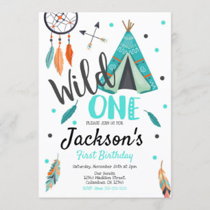 Wild One Dreamcatcher Teepee Birthday Invitation