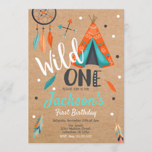 Wild One Dreamcatcher Teepee Birthday Invitation