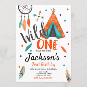 Wild One Dreamcatcher Teepee Birthday Invitation