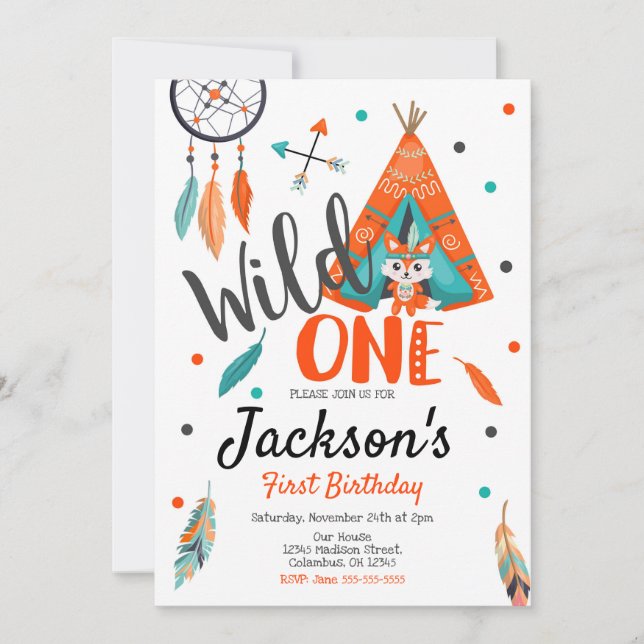 Wild One Dreamcatcher Teepee Birthday Invitation (Front)