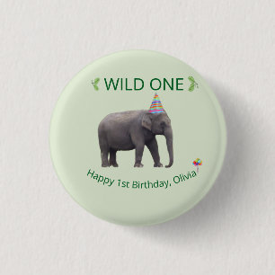 Wild One Elephant Birthday Accent 3 Cm Round Badge