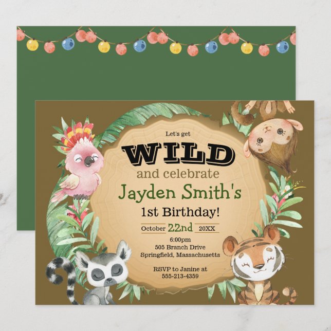 Wild One Exotic Animal Birthday Invitation (Front/Back)