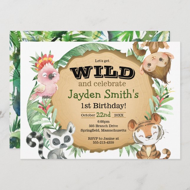 Wild One Exotic Animal Birthday Invitation (Front/Back)