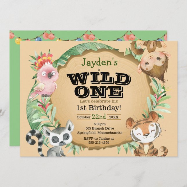 Wild One Exotic Animal Birthday Invitation (Front/Back)