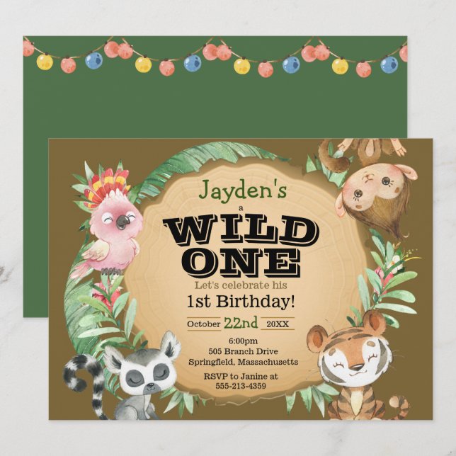 Wild One Exotic Animal Birthday Invitation (Front/Back)