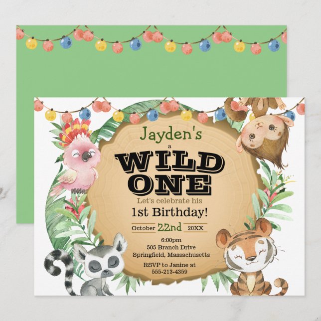 Wild One Exotic Animal Birthday Invitation (Front/Back)