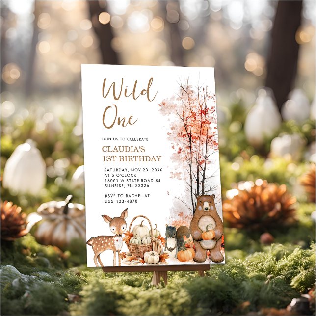 Wild One Fall Pumpkin Woodland 1st Birthday  Invitation (Creator Uploaded)