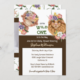 Wild one first 1st lion monkey safari baby invitation