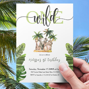 Wild One First  1st Safari Animals Birthday Party Invitation