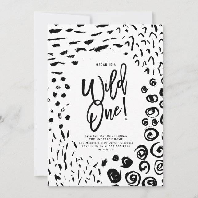 Wild One First Birthday Animal Print Invite (Front)