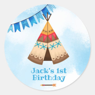 Wild one first birthday boy invitation classic round sticker