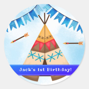 Wild one first birthday boy invitation classic round sticker