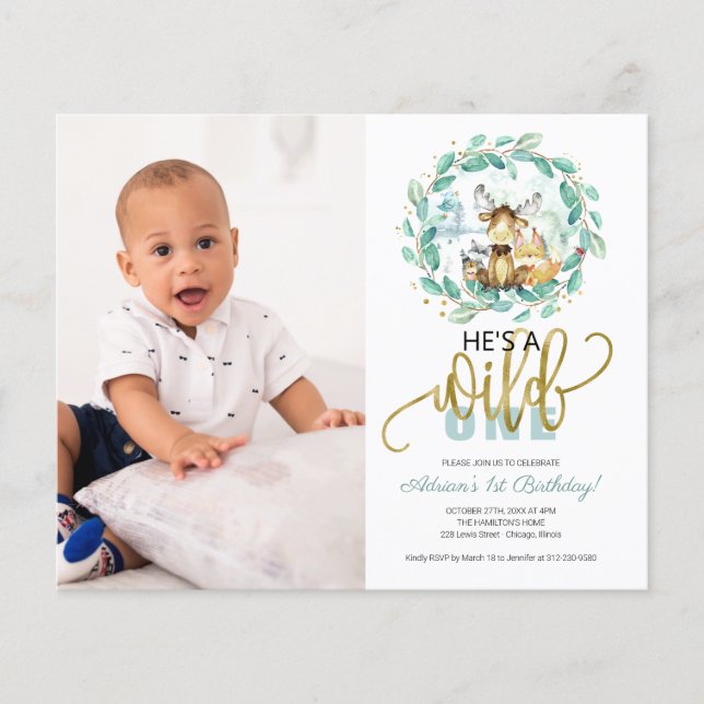 Wild One First Birthday Budget Invitations (Front)