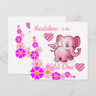Wild One First Birthday Card Invitation Elephant