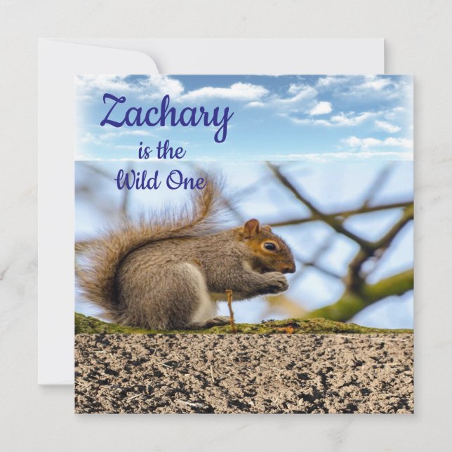 Wild One First Birthday Card Invitation Squirrel (Front)