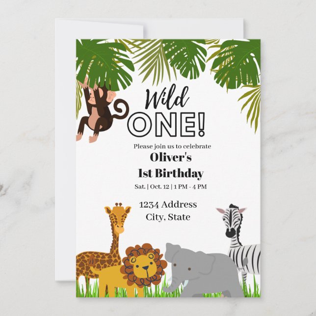 Wild one first birthday invitation  (Front)