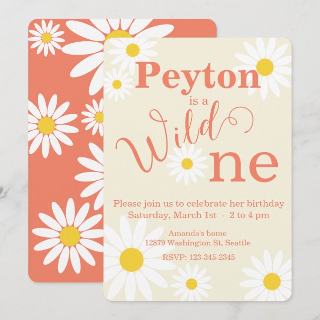 Wild One First Birthday Invitation (Front/Back)