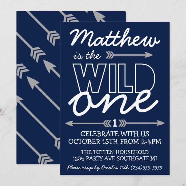 Wild One First Birthday Invitation (Front/Back)
