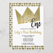 Wild One First Birthday Invitation Black & Gold