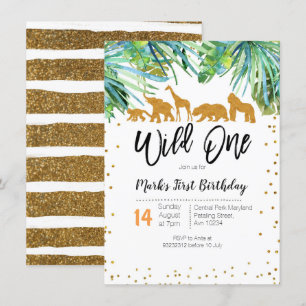 Wild One First Birthday Invitation Safari leaves