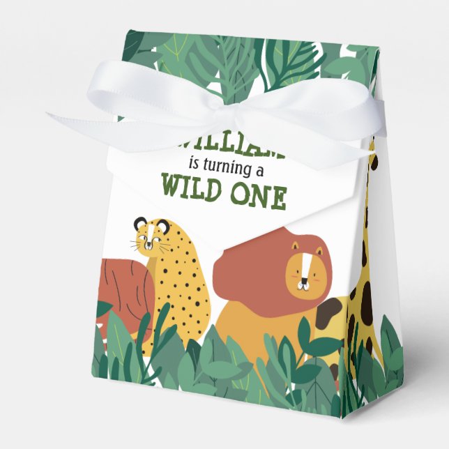 Wild One First Birthday Jungle Safari Animals Fun Favour Box (Front Side)