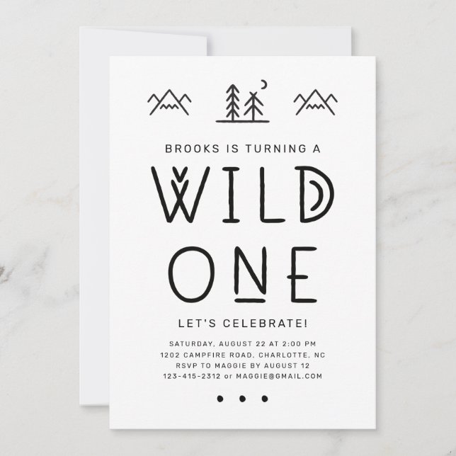 Wild One First Birthday Kraft Invitation (Front)
