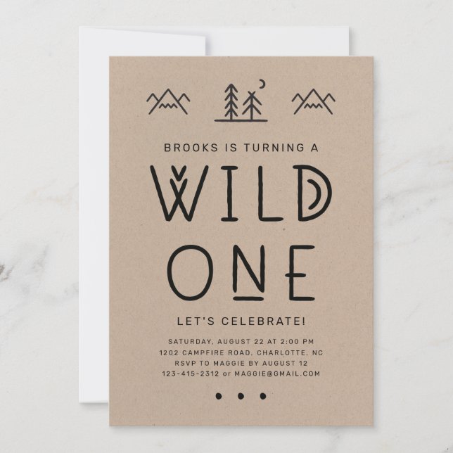 Wild One First Birthday Kraft Invitation (Front)