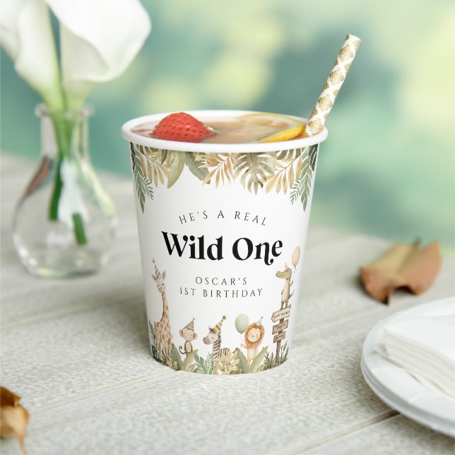 Wild One First Birthday Paper Cup Safari Animals (Insitu)