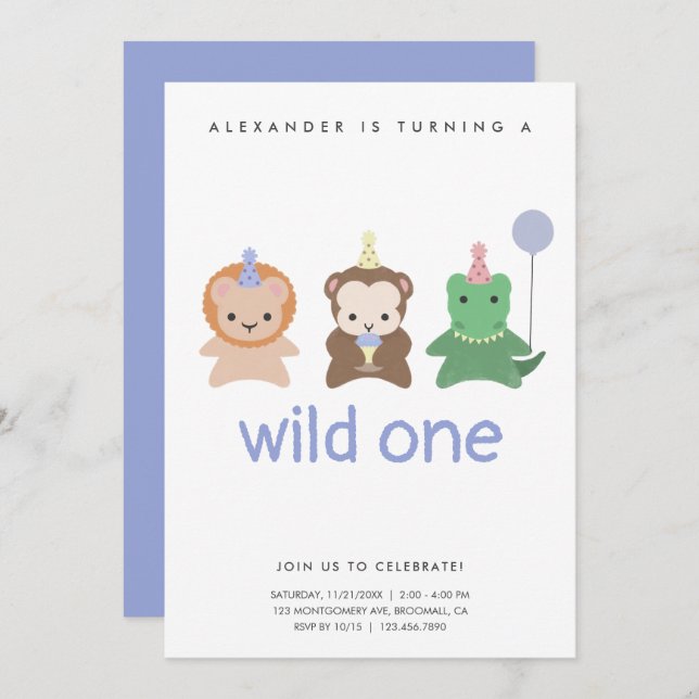 Wild One First Birthday Party Simple Invitation (Front/Back)