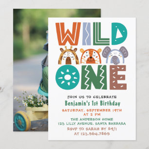 Wild One First Birthday Photo Invitation
