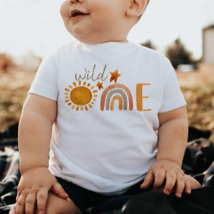 Wild One First Birthday Rainbow and Sun Party  Baby T-Shirt