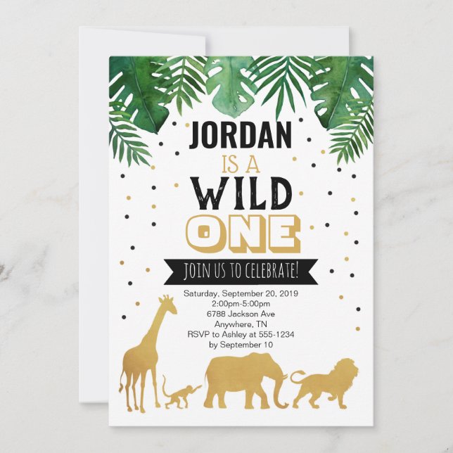 Wild One First Birthday Safari Animals Invitation (Front)