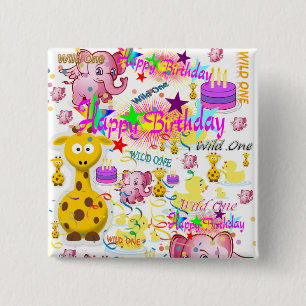 Wild One First Birthday Square Button
