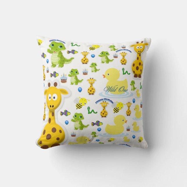 Wild One First Birthday Throw Pillow (Front)