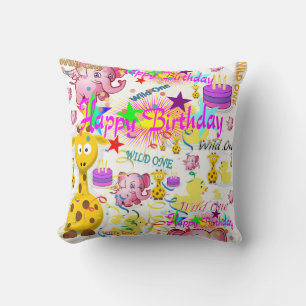 Wild One First Birthday Throw Pillow
