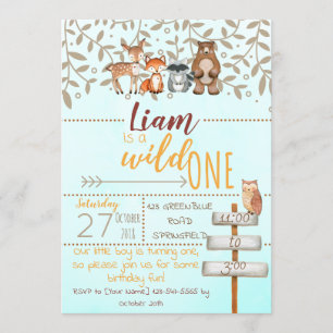 Wild One First Birthday Woodland Theme Invitation
