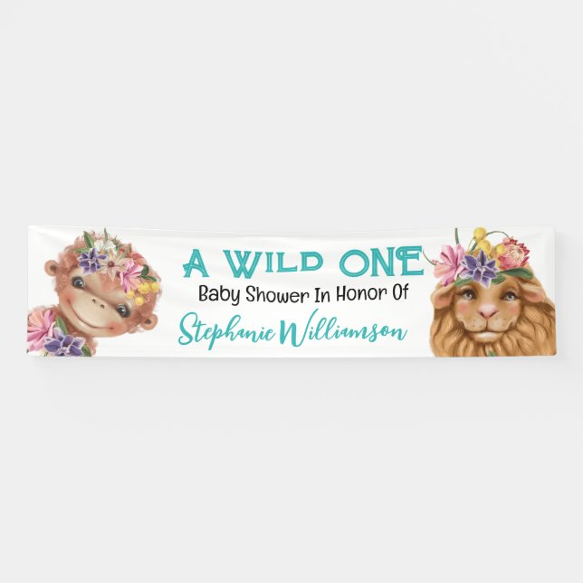 Wild one first lion monkey gender neutral baby banner (Horizontal)