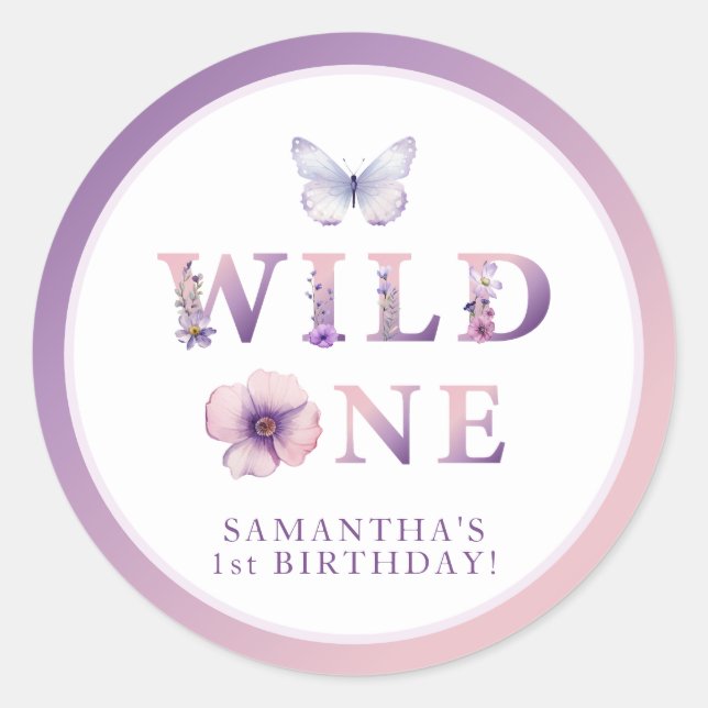 Wild One Floral 1st Birthday Party Sticker (Front)
