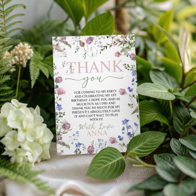 Wild One Floral Birthday Thank You Card (Creator Uploaded)