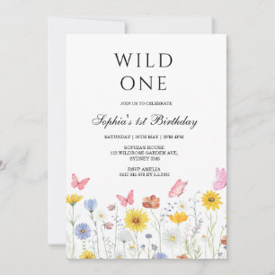 Wild One Floral Butterfly First Birthday Party  Invitation