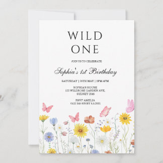 Wild One Floral Butterfly First Birthday Party Invitation