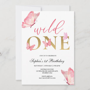 Wild One Floral Butterfly First Birthday Party  Invitation